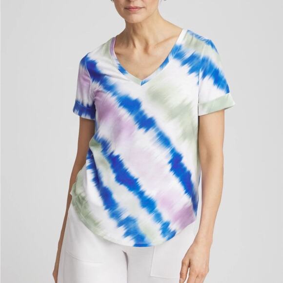 Chico's Blue and Green Tie-Dye V-Neck Top 3XL - Picture 1 of 7